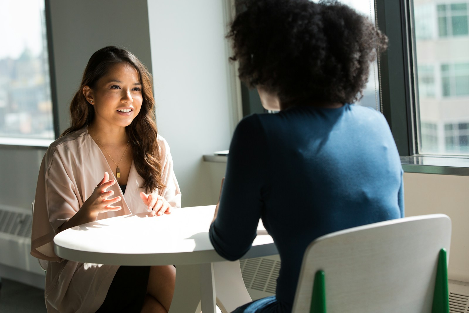 An interview across a small table